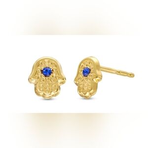 Cubic Zirconia Hamsa Stud Earrings in 10K Solid Gold